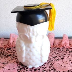 White Owl Graduation Decor with Black Cap and Yellow Tassel